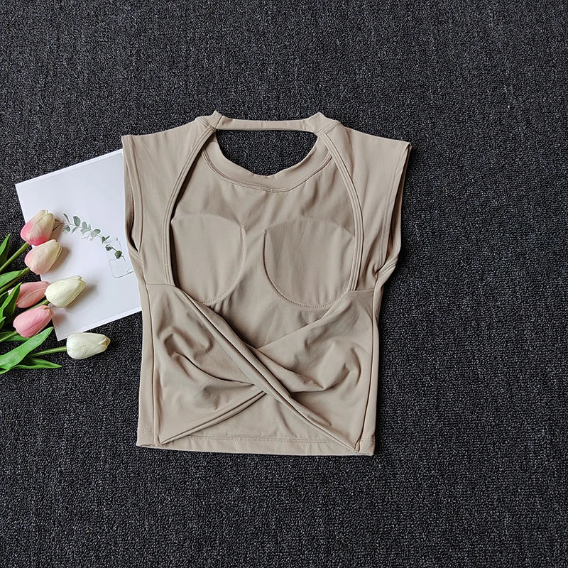 Sexy Short Yoga Top Backless Fixed Chest Pad Sports T-shirt Vest