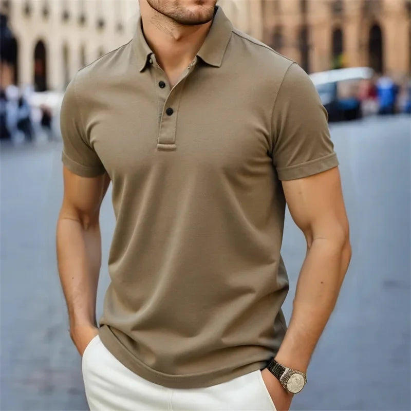 2026 New Men's Casual and Fashionable Simple Collared Short Sleeved