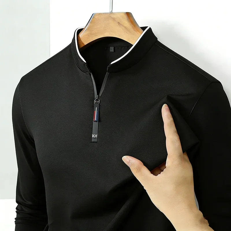 High-Quality Men's  Half-Zip T-Shirt Wrinkle-Resistant Long Sleeve