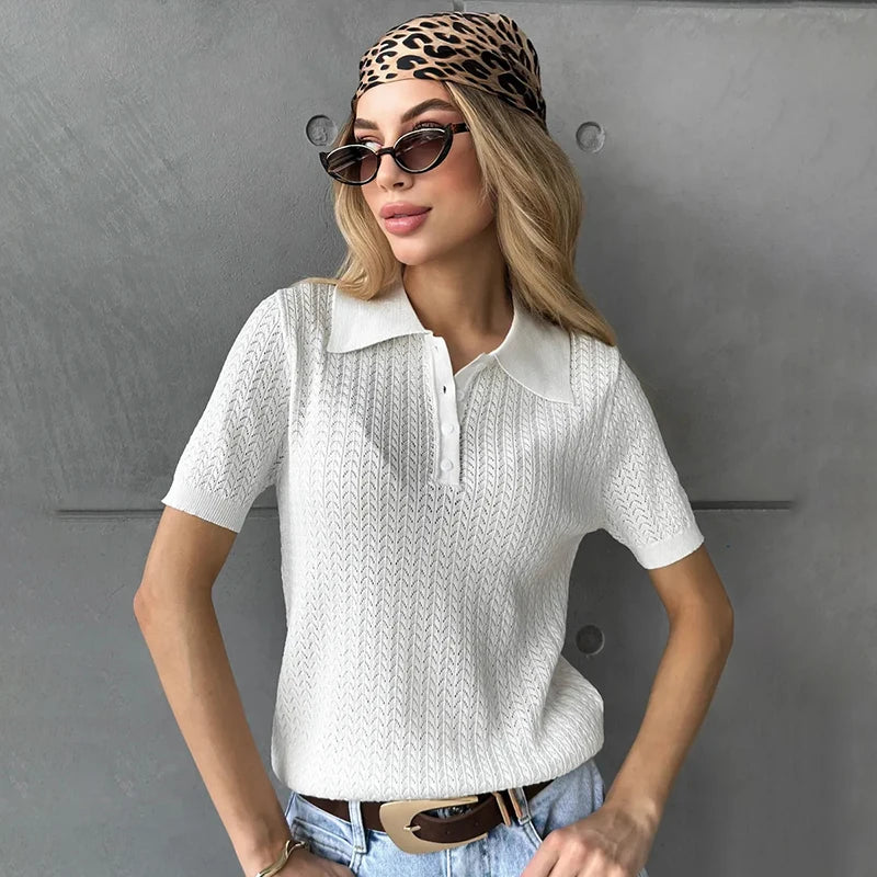 Typhaland Hollow Knitted T shirt Woman 2026 Summer New Short Sleeve