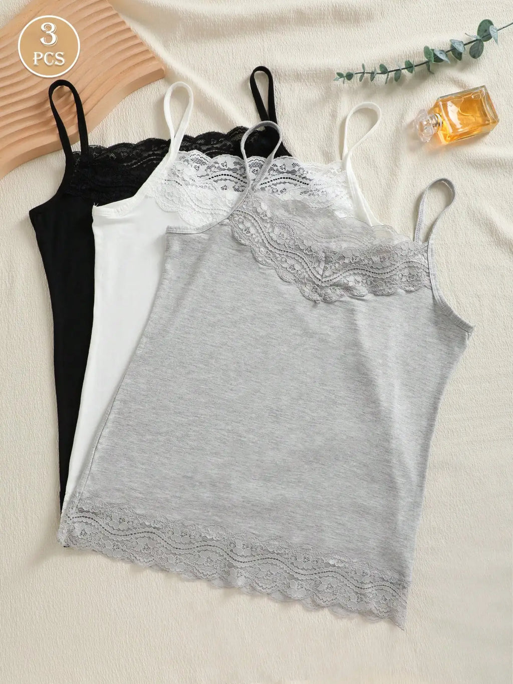 3pcs Women Lace Floral Cami Tank Top Undergarments Versatile & Basic