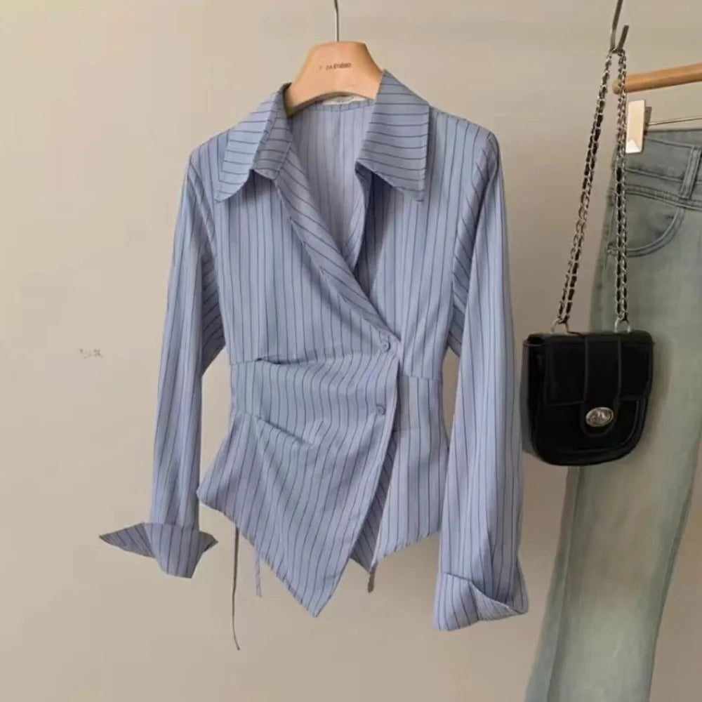 Spring Autumn Casual Striped Shirt Women Shirts Fashion Female Long
