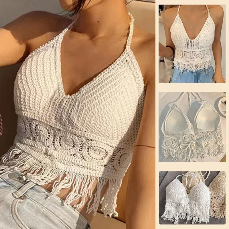 2024 Summer Sexy Beach Short Crop Top for Women Lightweight Hollow Out
