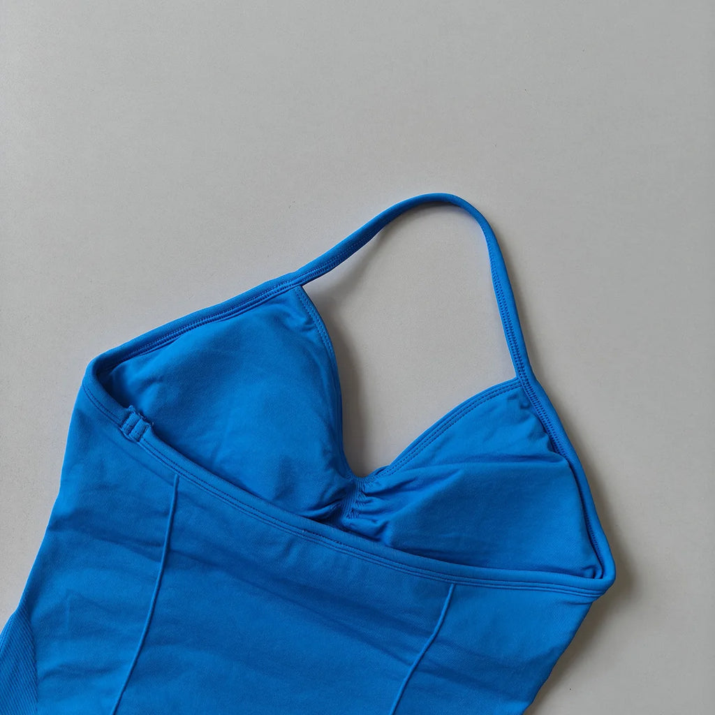 NO LOGO Women's Longline Strappy Backless Gym Top Scrunch Workout Open