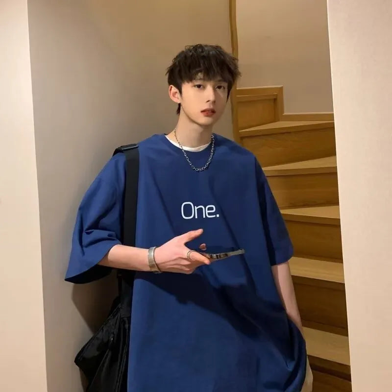 【M-8XL】Men's Oversized Tee Casual Loose Letters with meaning one