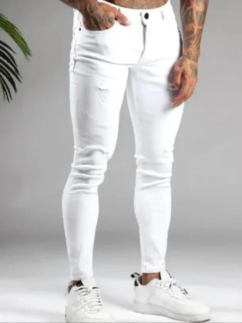 Stretch Slim Fit Skinny White Jeans for Men Tight Little Feet Fashion