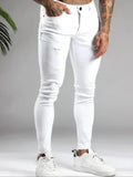 Stretch Slim Fit Skinny White Jeans for Men Tight Little Feet Fashion