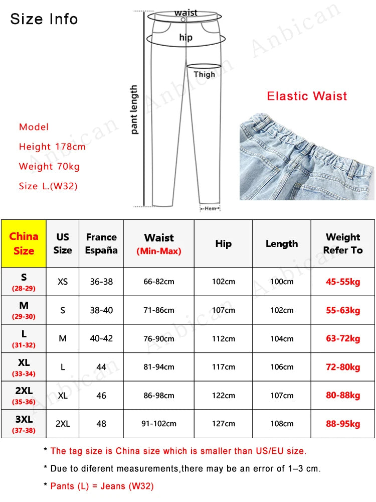 Men's Straight Jeans Korean Fashion Elastic Banded Wide Leg Blue Denim
