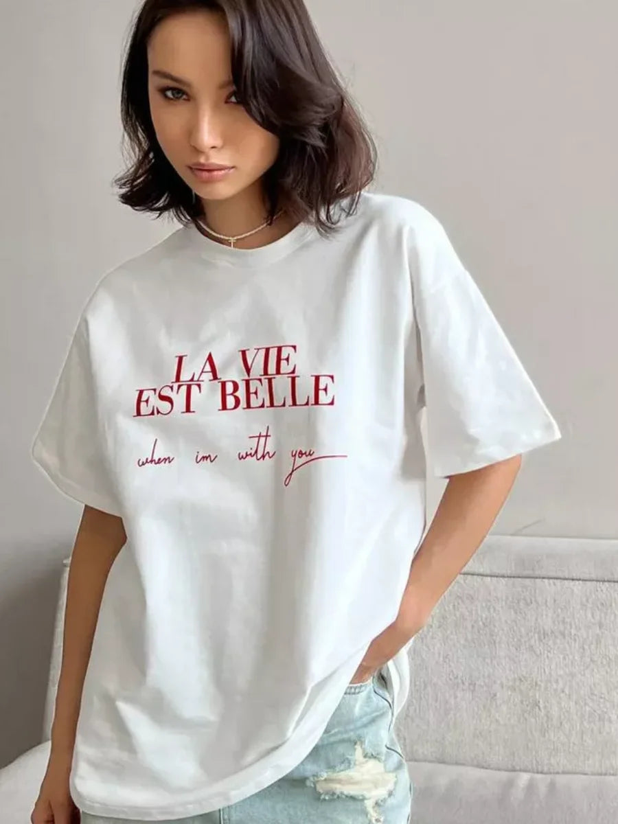 Summer American Ins Mid-length Temperament Printed T-shirt Street