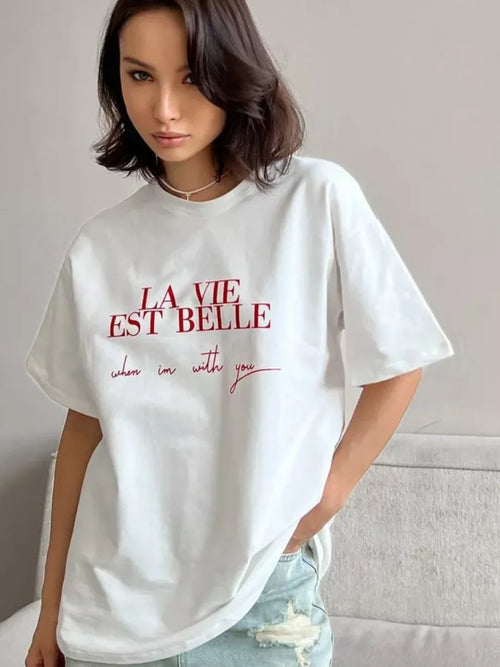 Summer American Ins Mid-length Temperament Printed T-shirt Street