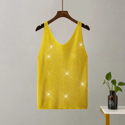15 Colors Sequined Patchwork Women Sleeveless Bright Tank Tops Sexy