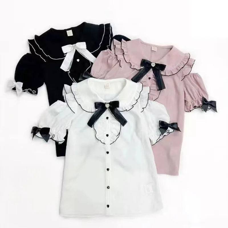 Kawaii Womens Shirts Lolita Y2K Cute Japanese Style Blouse Elegant