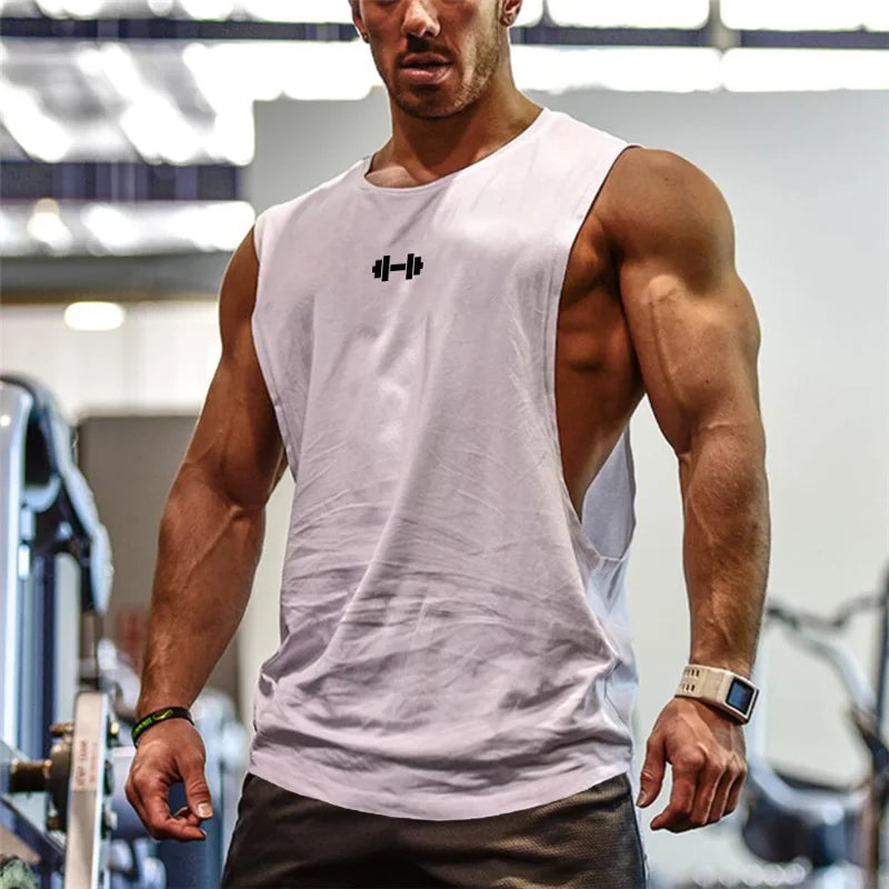 Gym Fitness Training Vests Cotton Breathable Side Slits Tank Tops Mens