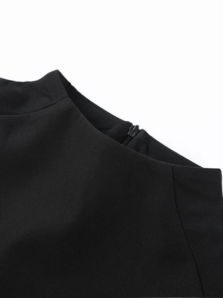 Cropped Women Blazer Zipper Sleeveless Stand Collar Solid Elegant