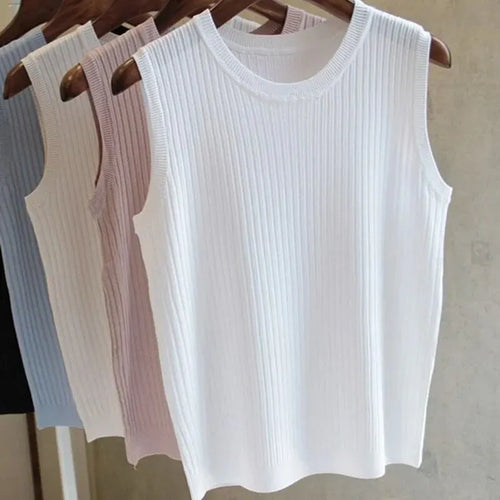 2024 Summer New Fashion Knitted Vests O-neck Sleeveless Casual Thin
