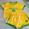 2000s Aesthetic BRASIL Letter Print T-Shirt Shorts Suit Women Vintage