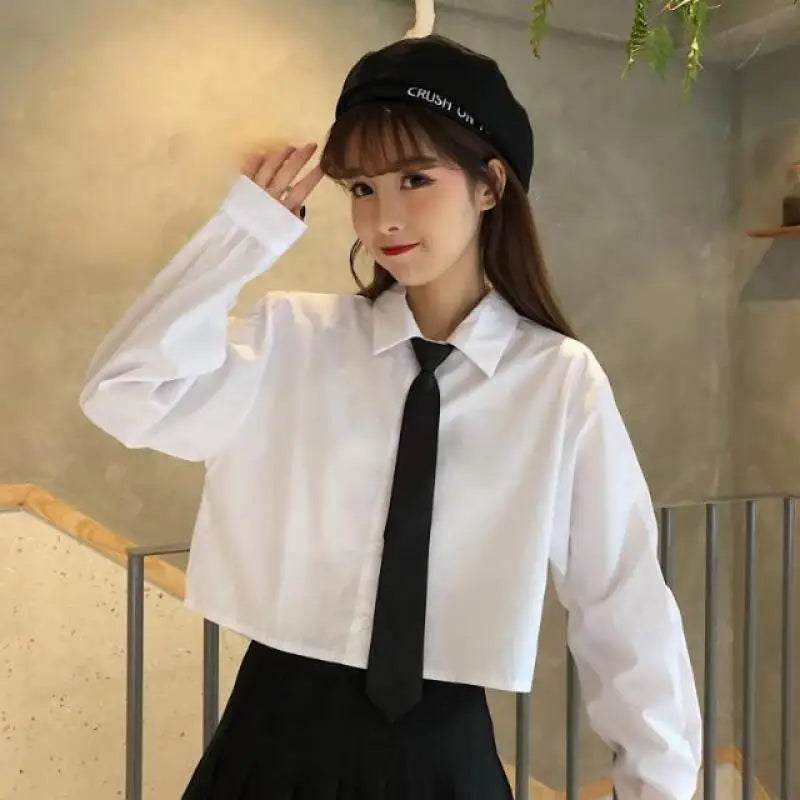 Oversize Cropped White Shirt Women Summer Short Sleeve Polo Neck