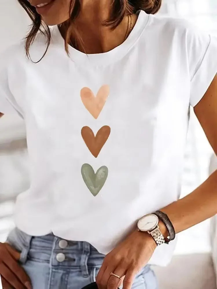 Women's Cute Slim Round Neck T-shirt, Funny Harajuku Graphic Short