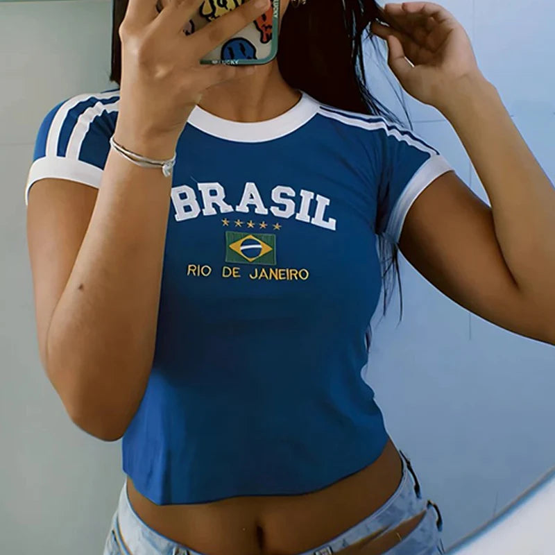 Aesthetic Women Letter Embroidery Gothic Crop Top Streetwear Grunge