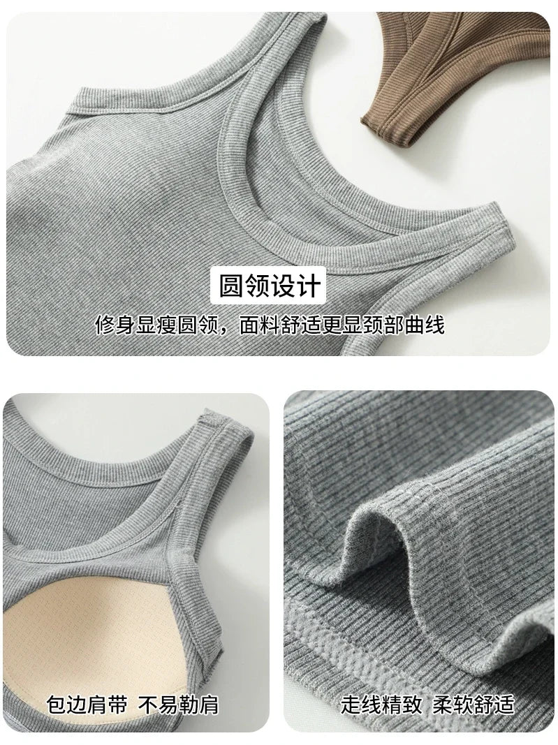 New Women Solid Round Neck Ribbed Tank Top Camisole Women Summer Basic