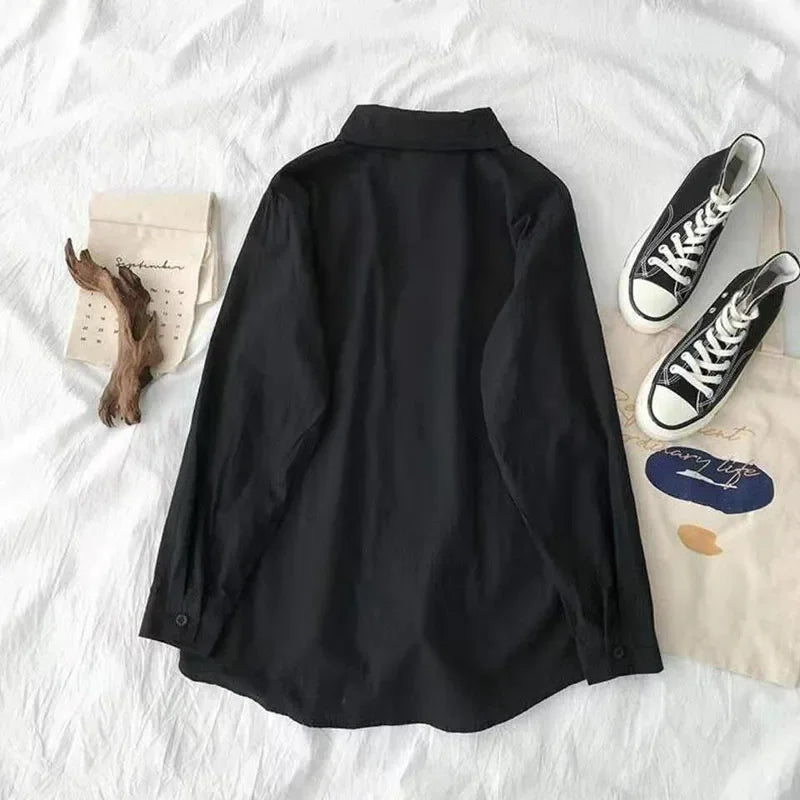 Japanese Style Loose Long Sleeve White Shirts Women Preppy Style