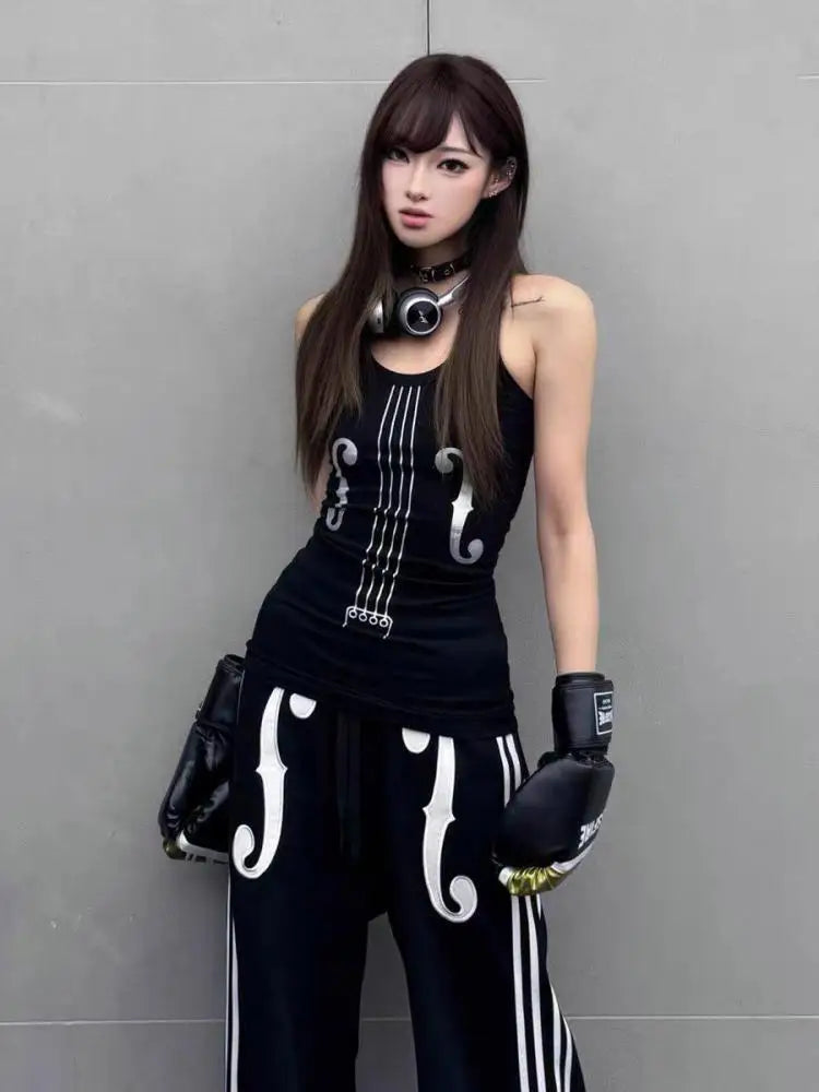 Seeslim Print Tank Tops Women Summer Tops Punk Style Black 2000s