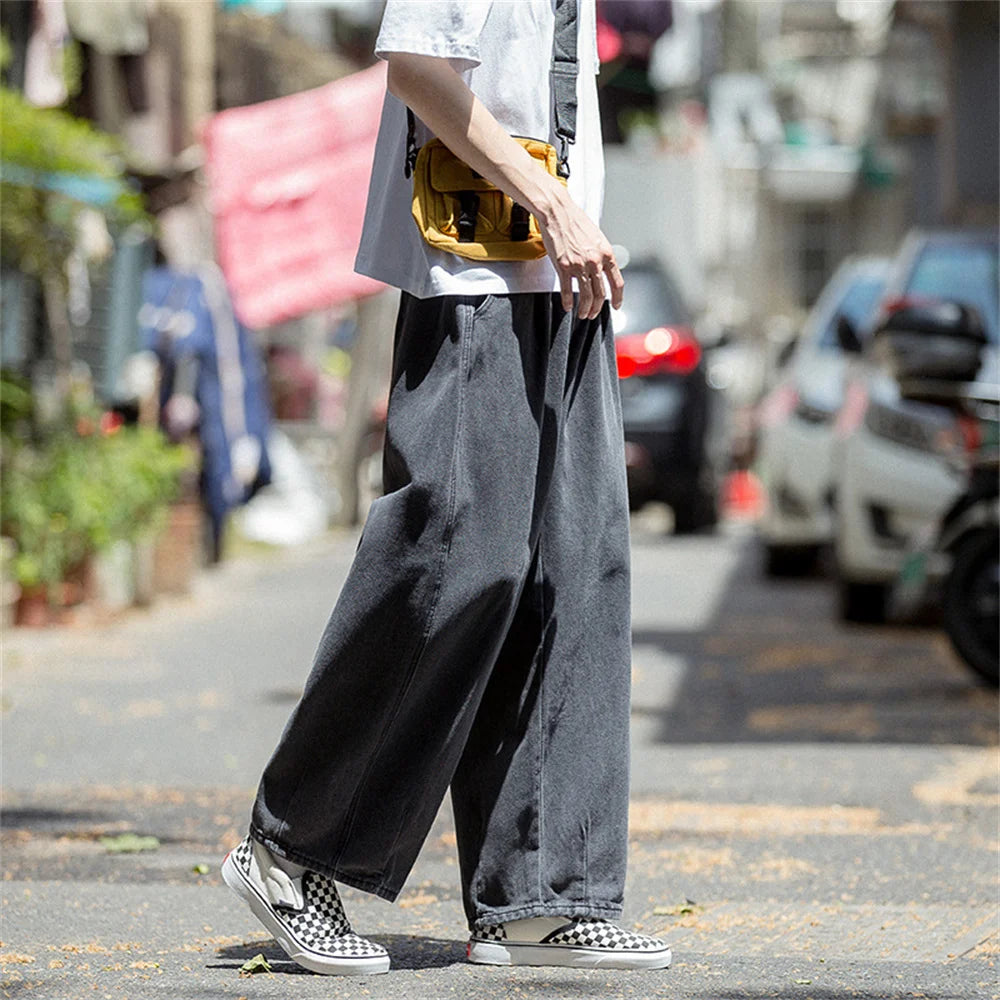 Men Jeans Wide Leg Denim Cargo jean pants Loose Straight Baggy Men's