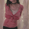 Stripe T Shirts for Women Button V Neck Long Sleeve Tops with Pocket