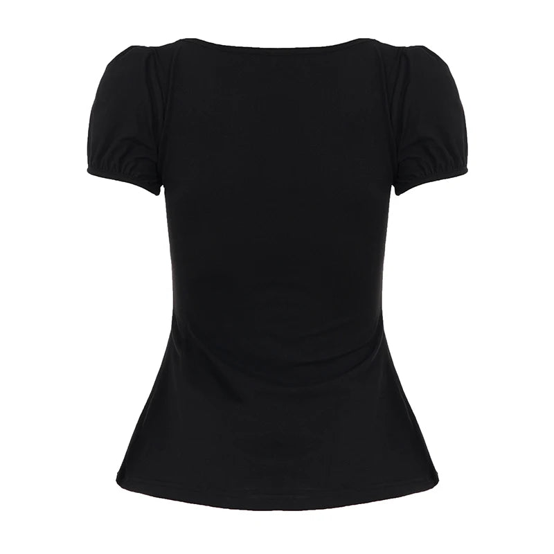 [RUOKE] Casual Y2K Contrast Color Top Women Spring Summer Square Neck