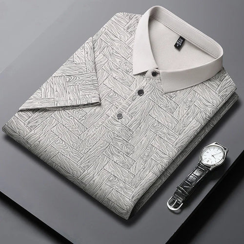 2024 Summer New Men's Business Print Short Sleeved POLO Shirt