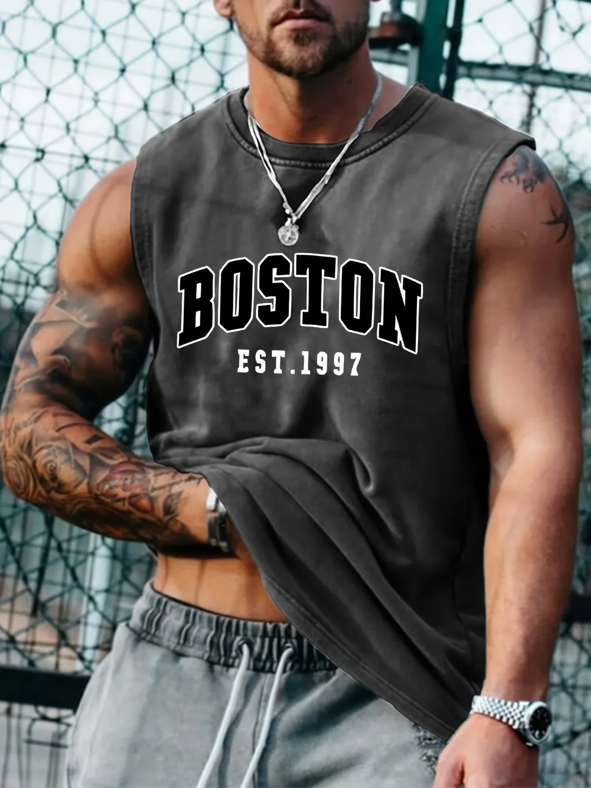 100 Cotton Men's Summer Fashion Casual Sports Loose Boston Est 1997