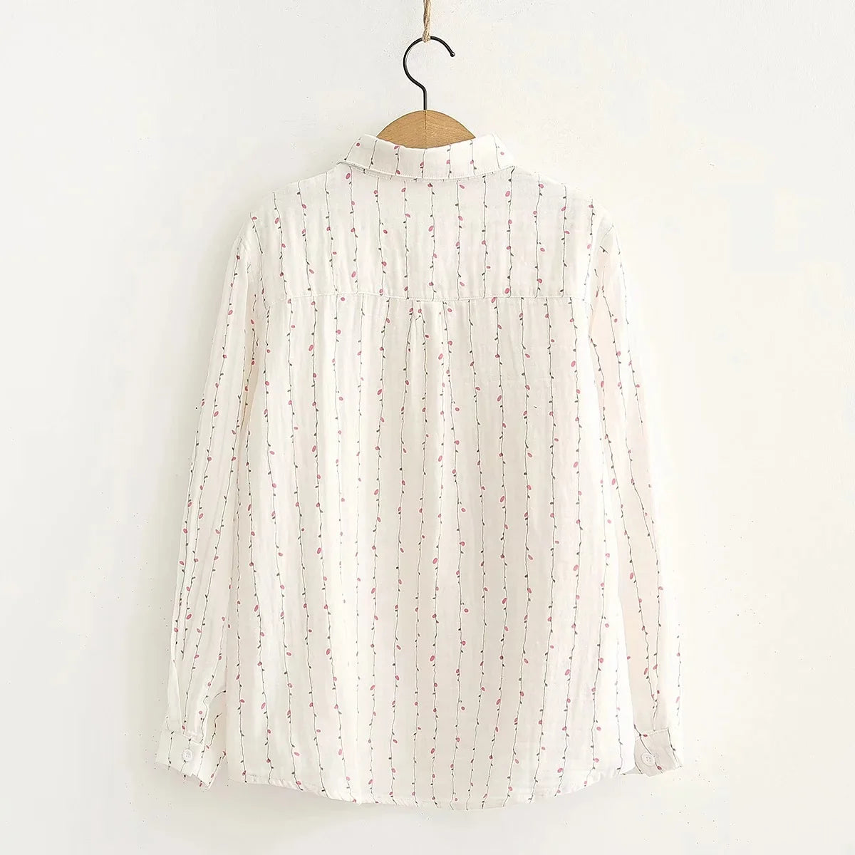 Double-layer Cotton Yarn Shirts Women Autumn Full Sleeve Floral Loose