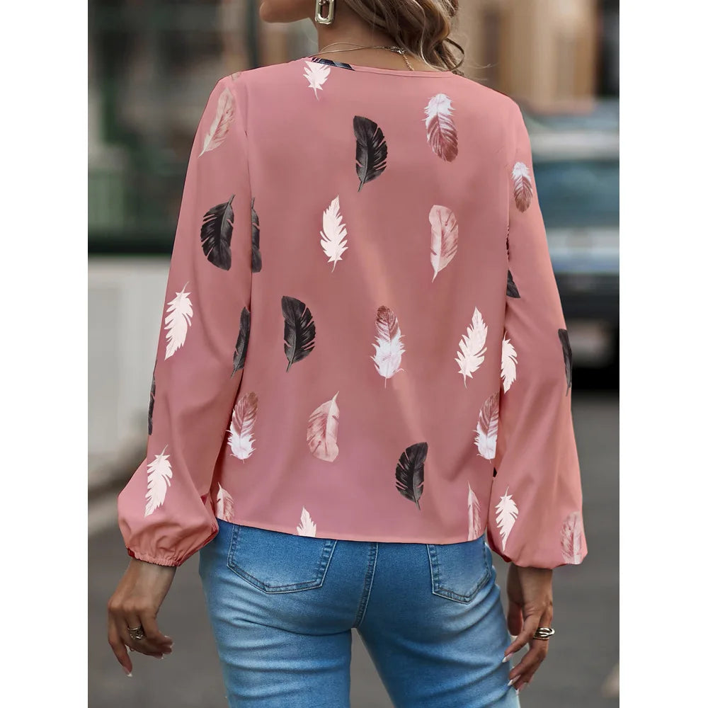 2024 New Spring Summer Women Casual T Shirt Fashion Feather Printed