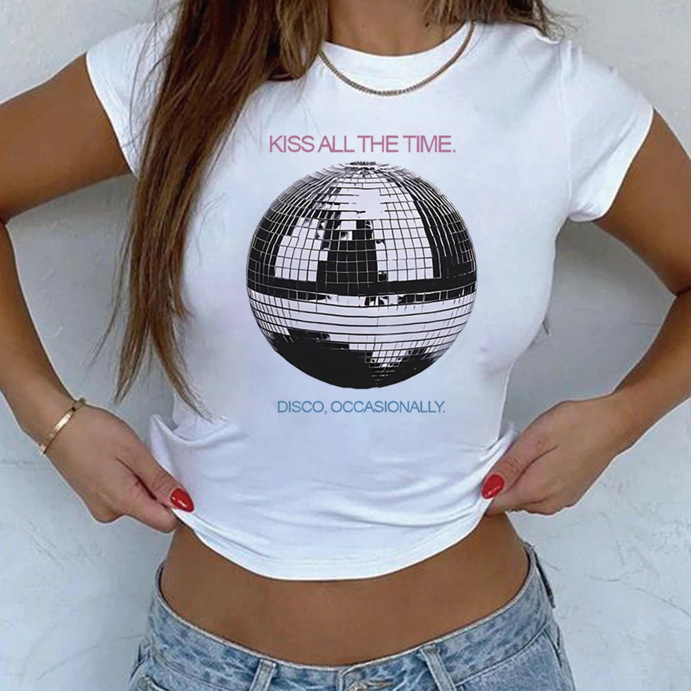 Kiss All The Time Disco Crop Top Disco Ball Shirt Concert Tee Music