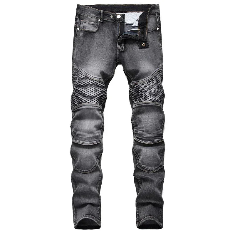 Men's New Casual Motorcycle Jeans Hip Hop Street Riding Stretch Slim