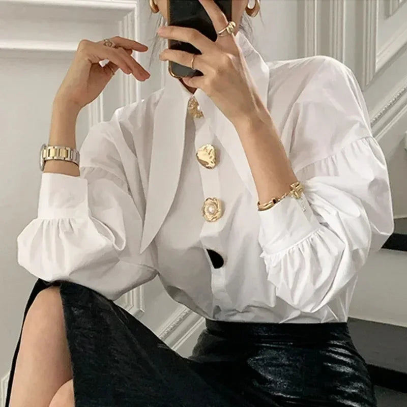 2024 Autumn Long Sleeve Women Shirt Fashion Spring Lanter Sleeve