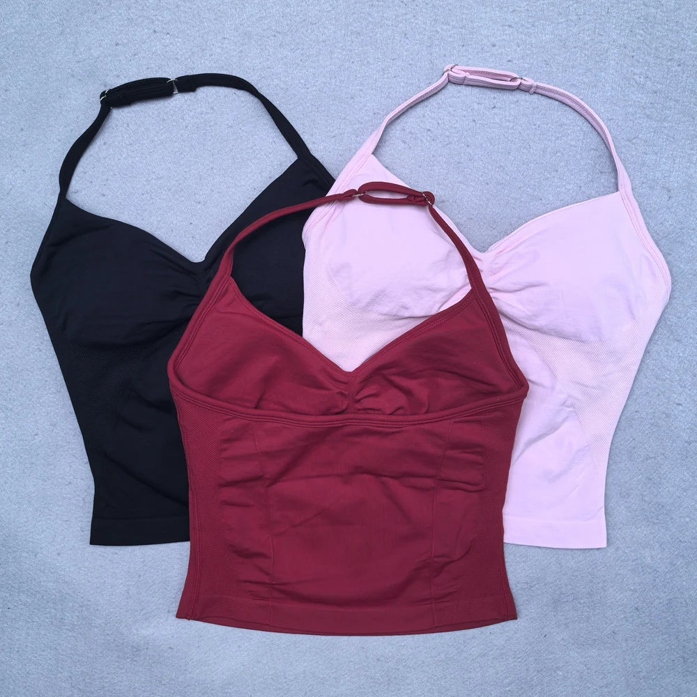 Adjustable Strappy Gym Top Backless Gym Clothes Women Scrunch Bra