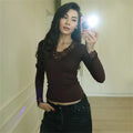 Women Solid Lace Splicing T-Shirt Soft Slim American Style Spring