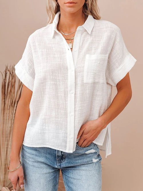 Casual Solid Short Sleeve Cotton Linen Loose Blouse Vintage Harajuku