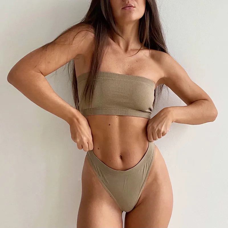 Strapless Tube Top Seamless Ribbed Bras Non-Wire Bandeau Bra Women