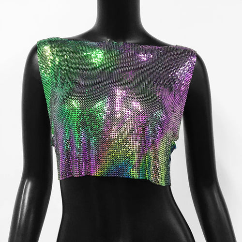 2024 New Shiny Metal Sequins Tank Top Sexy Round Neck Backless