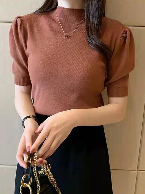 Blusas Mujer De Moda 2023 Verano Short Sleeve White Knitted Sweater