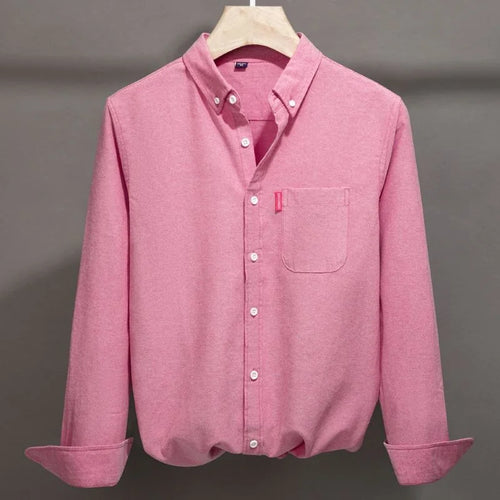 100% Cotton Oxford Shirt For Men Long Sleeve Solid Casual Business