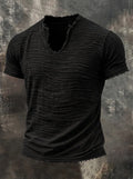 Men Frayed V Neck Short Sleeve T Shirt Wrinkled Texture 100% Cotton