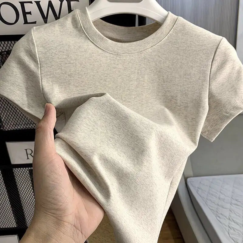 Women's Solid Short Sleeve T-Shirt Spring Summer Casual Soft Slim Fit