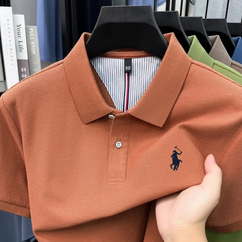 100% pure cotton 2026high-end brand men's short sleeve polo shirt