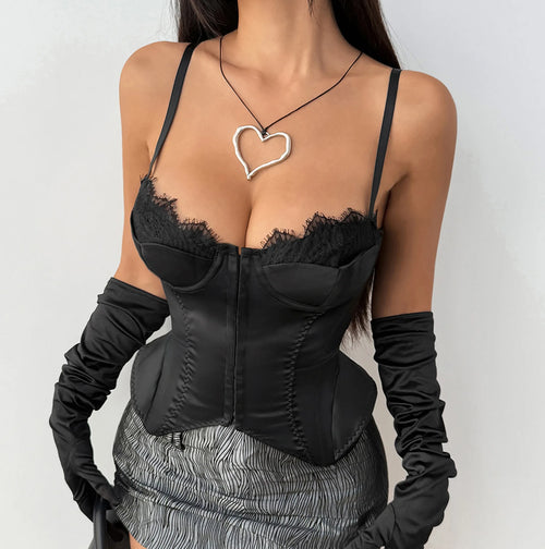 Sexy Women's Lace Patchwork Slim Crop Tops Fashion Spaghetti Strap