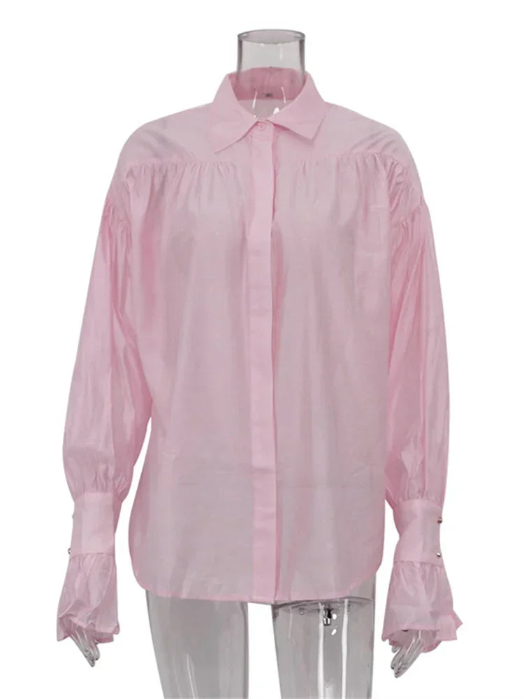 Tossy Casual Loose See-Through Shirts Women's Autumn Lapel Long Sleeve