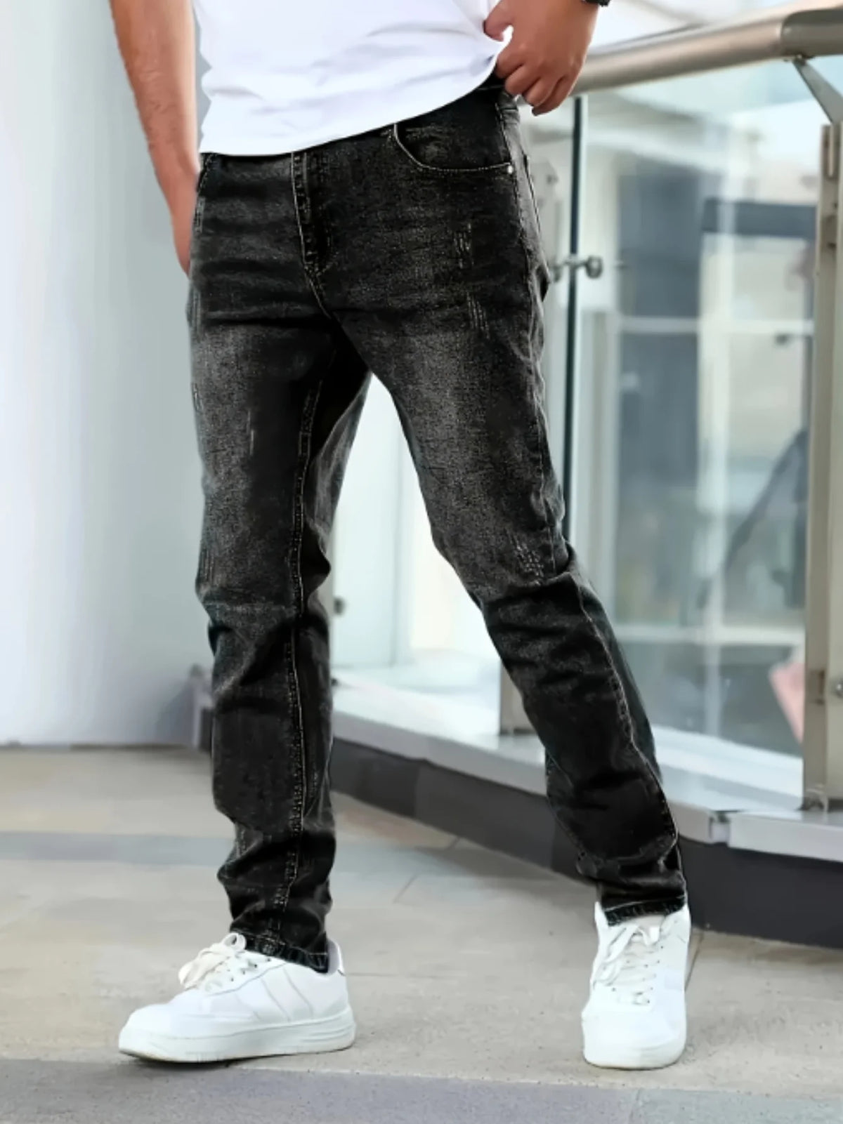 1pc Men'S Casual Slim Fit Stretch Jeans, Chic Street Style Distressed