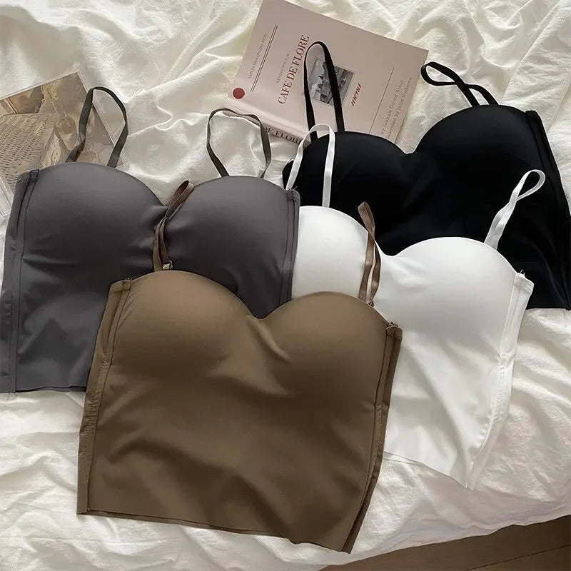 Tank Top Bra Seamless Skin-Friendly U-Back Vest with Fixed Chest Pad